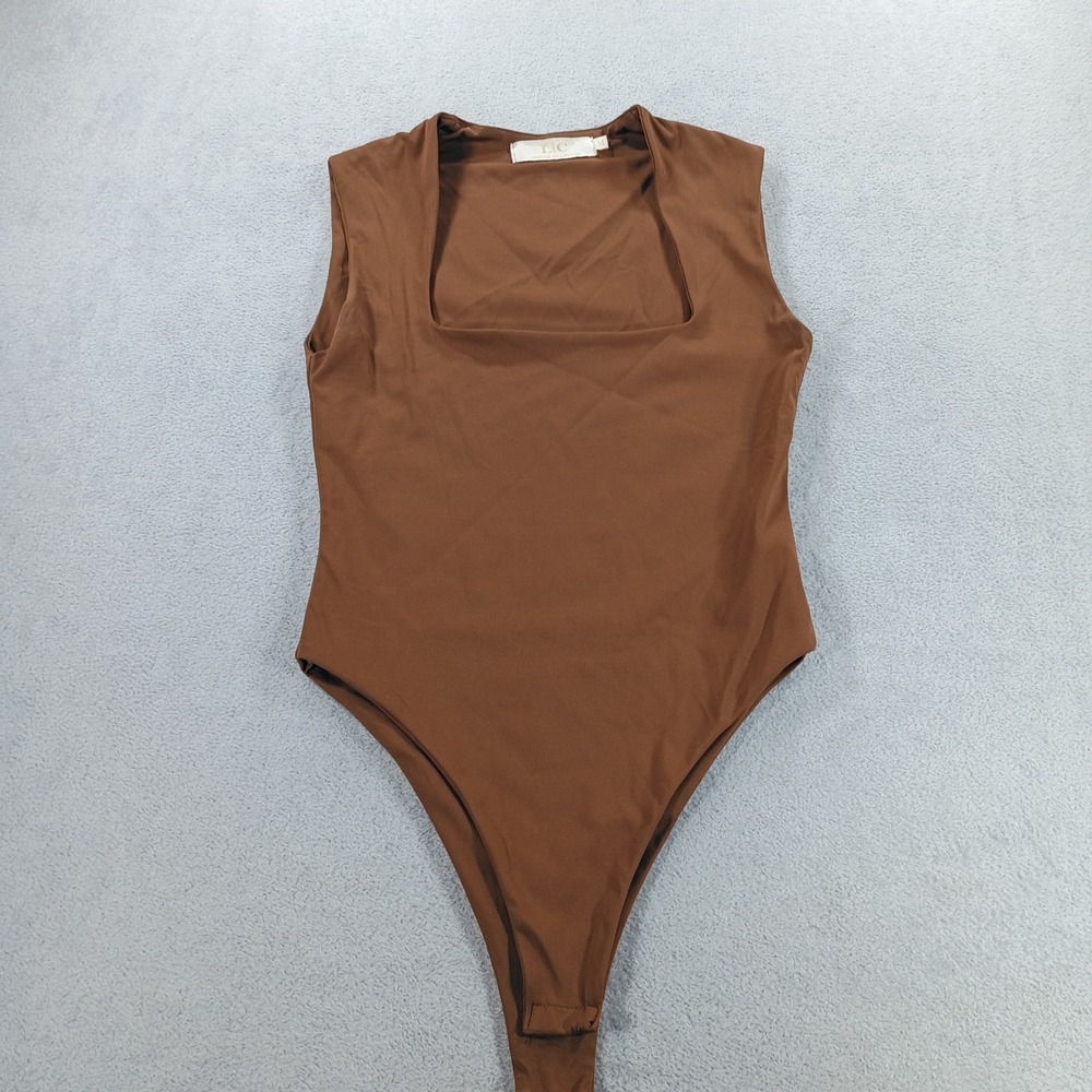 Lizette Collection Women Bodysuit Brown Medium Square Neck Sleeveless